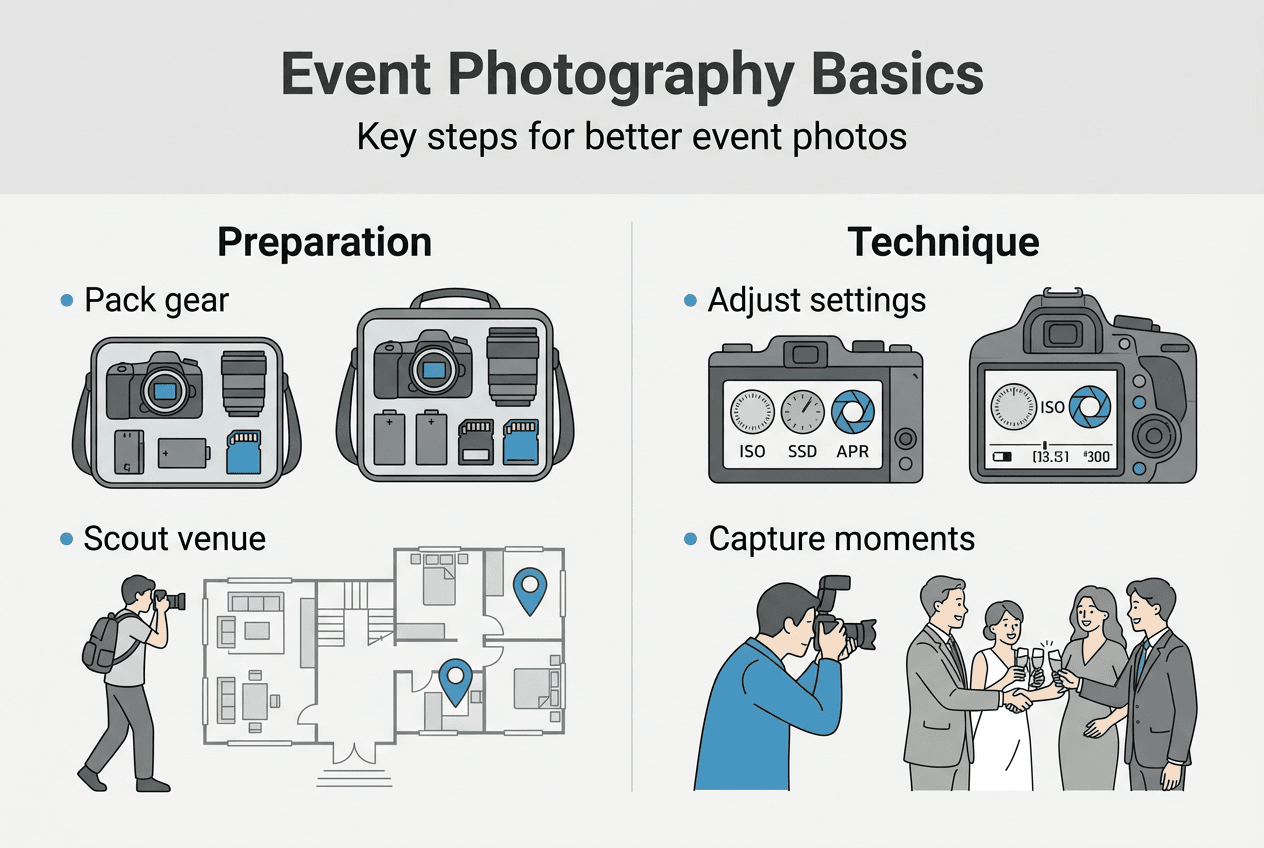 Infographic showing event photography basic steps