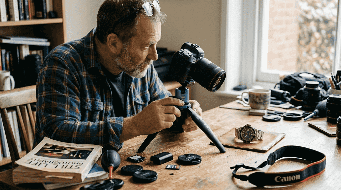 Man using tripod for sharp close up