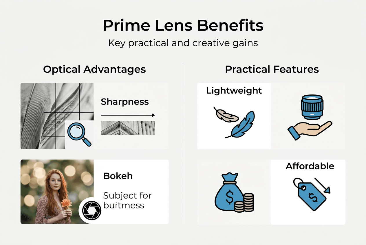 Infographic of prime lens advantages and features