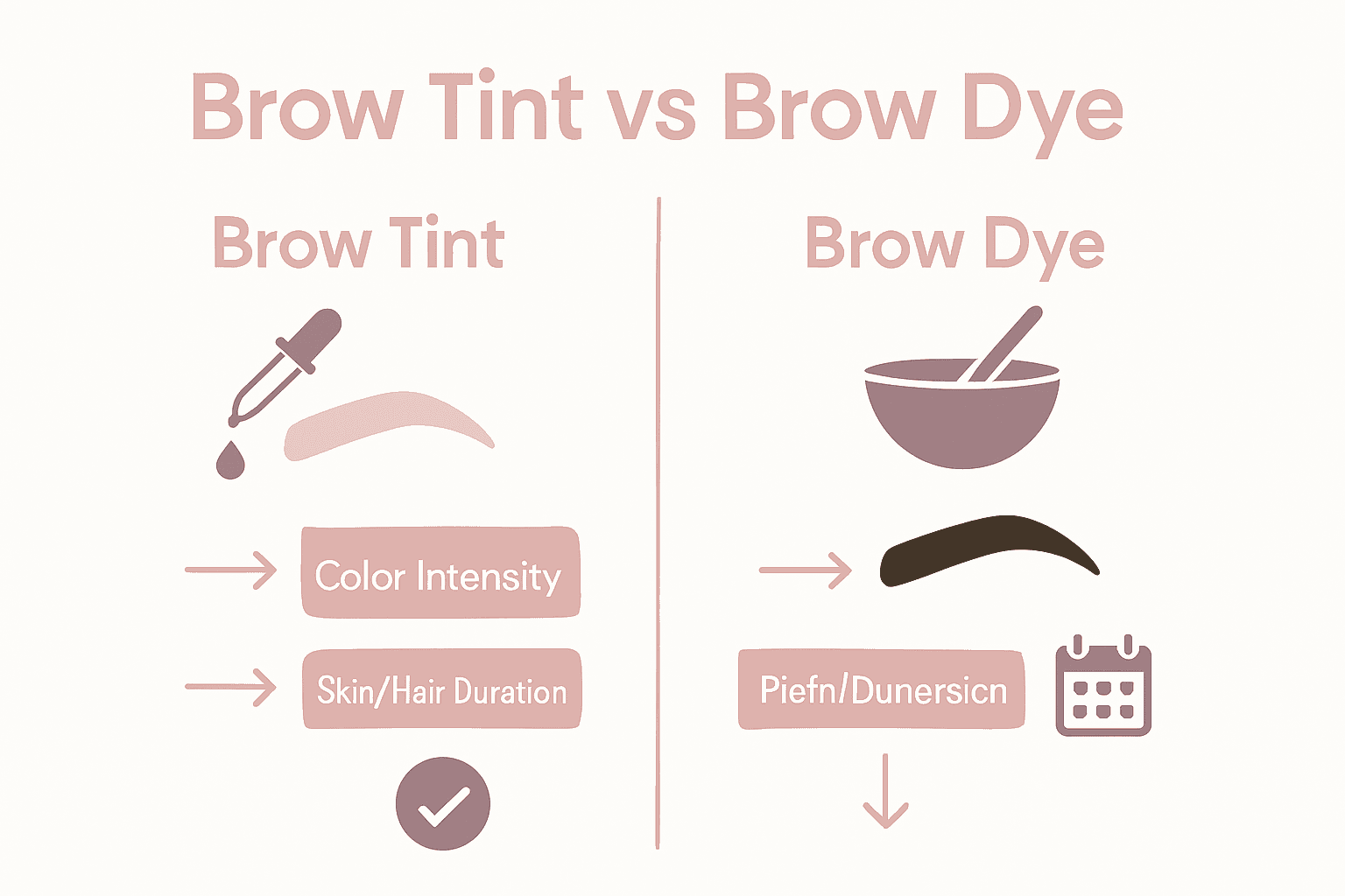 Infographic comparing brow tint and brow dye results and duration.