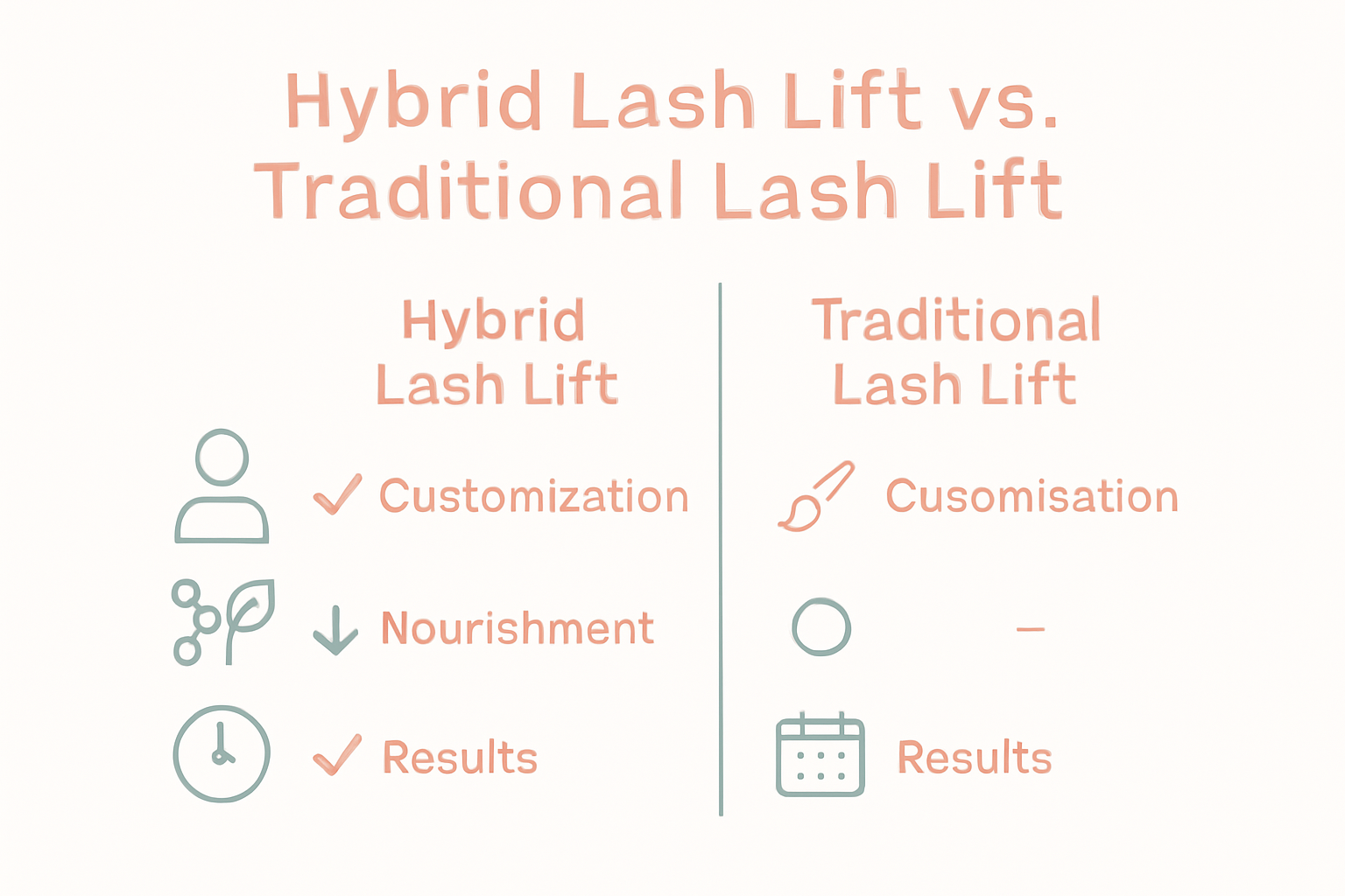 Infographic comparing hybrid and traditional lash lift key differences