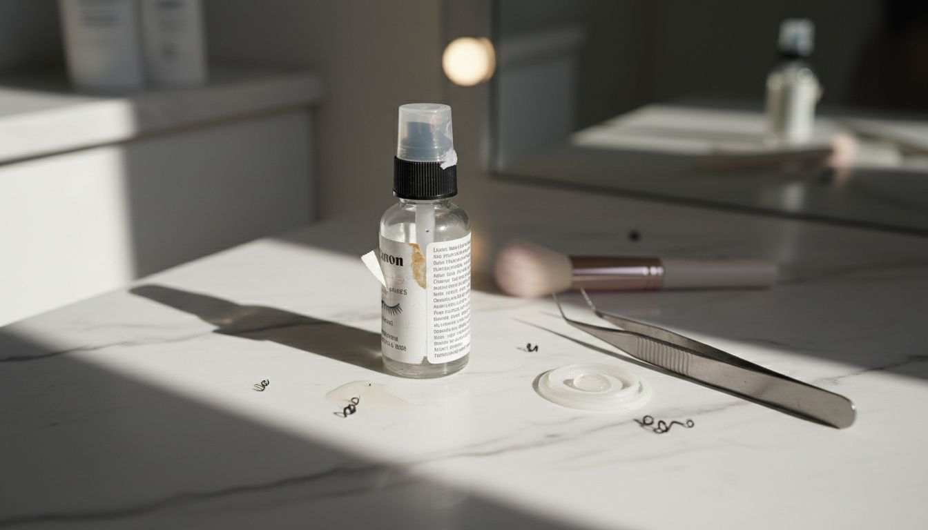 Close-up lash adhesive bottle and tools