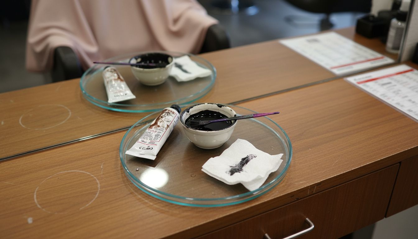 Chemical brow tint tools and supplies on tray