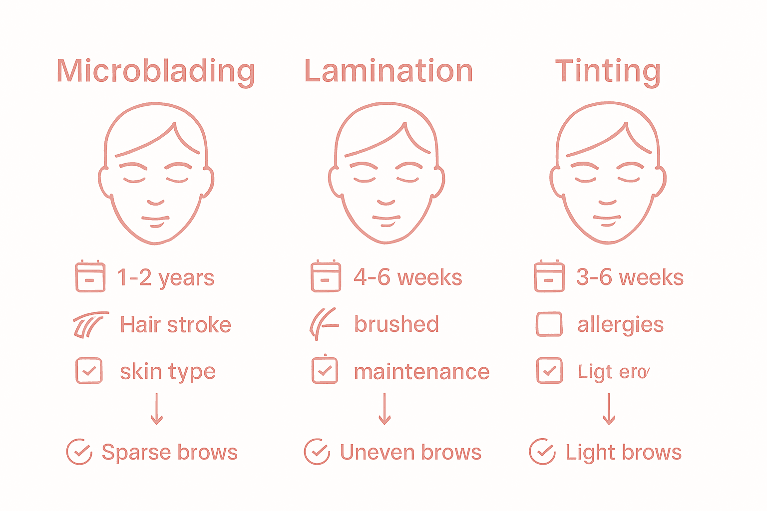 Comparison of brow styling technique features