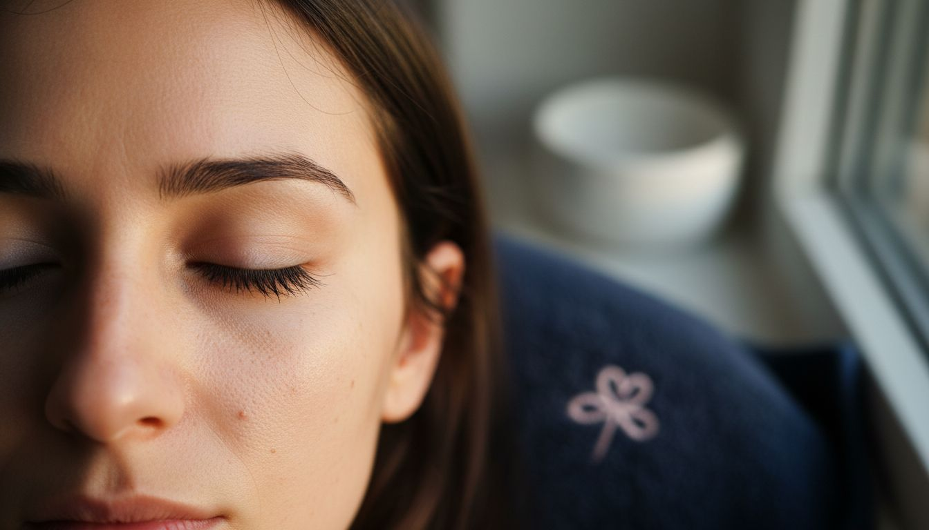 Closeup of long lashes and brows