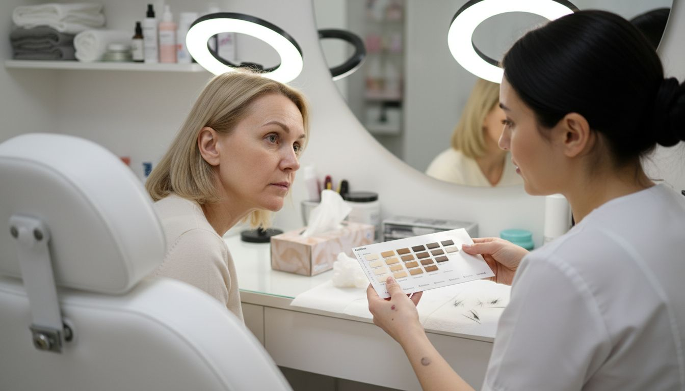 Client viewing brow tint color chart