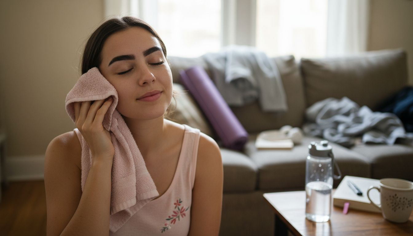 Woman after workout showing brow tint effects