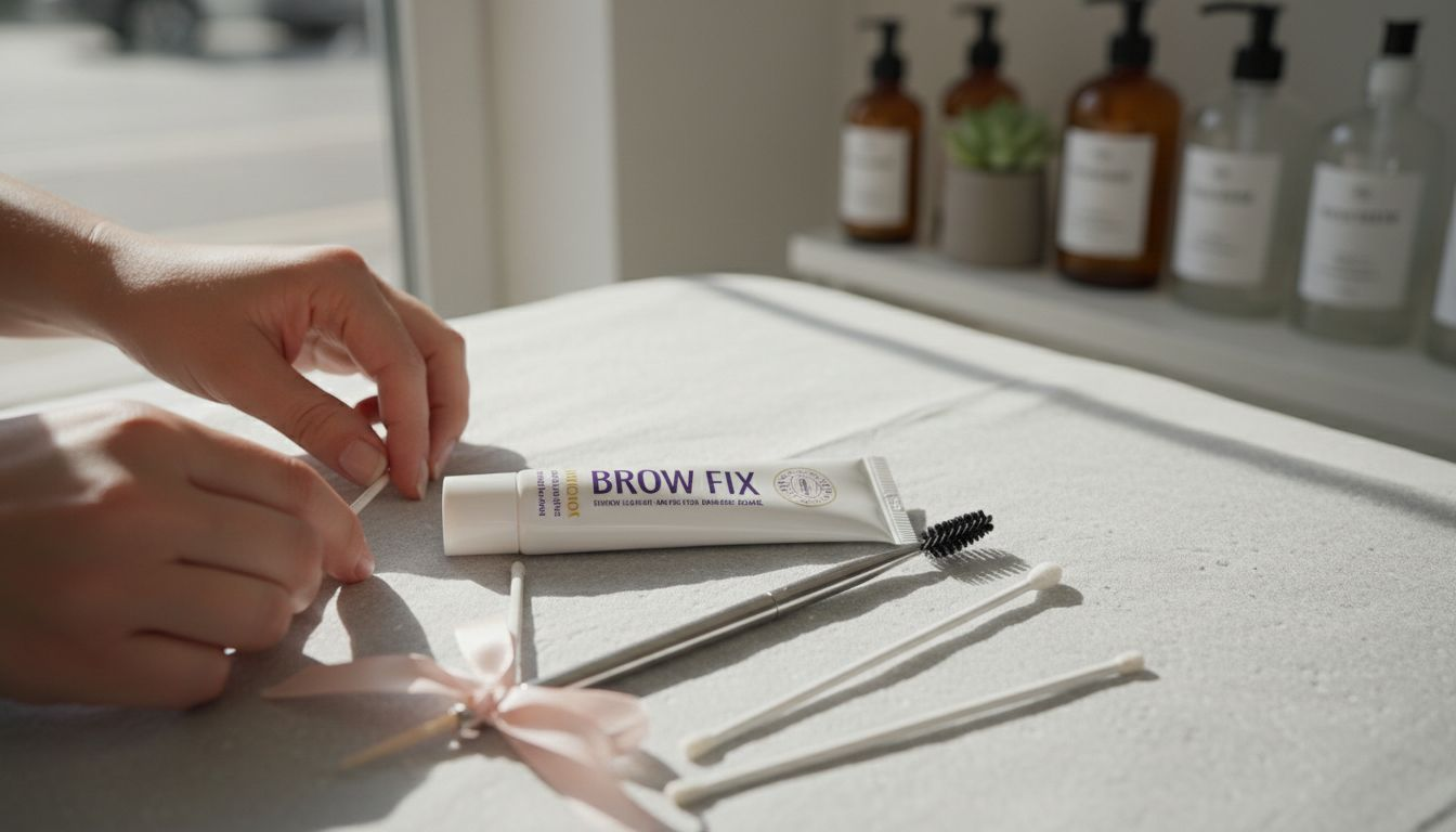 Salon brow glue and lamination tools closeup