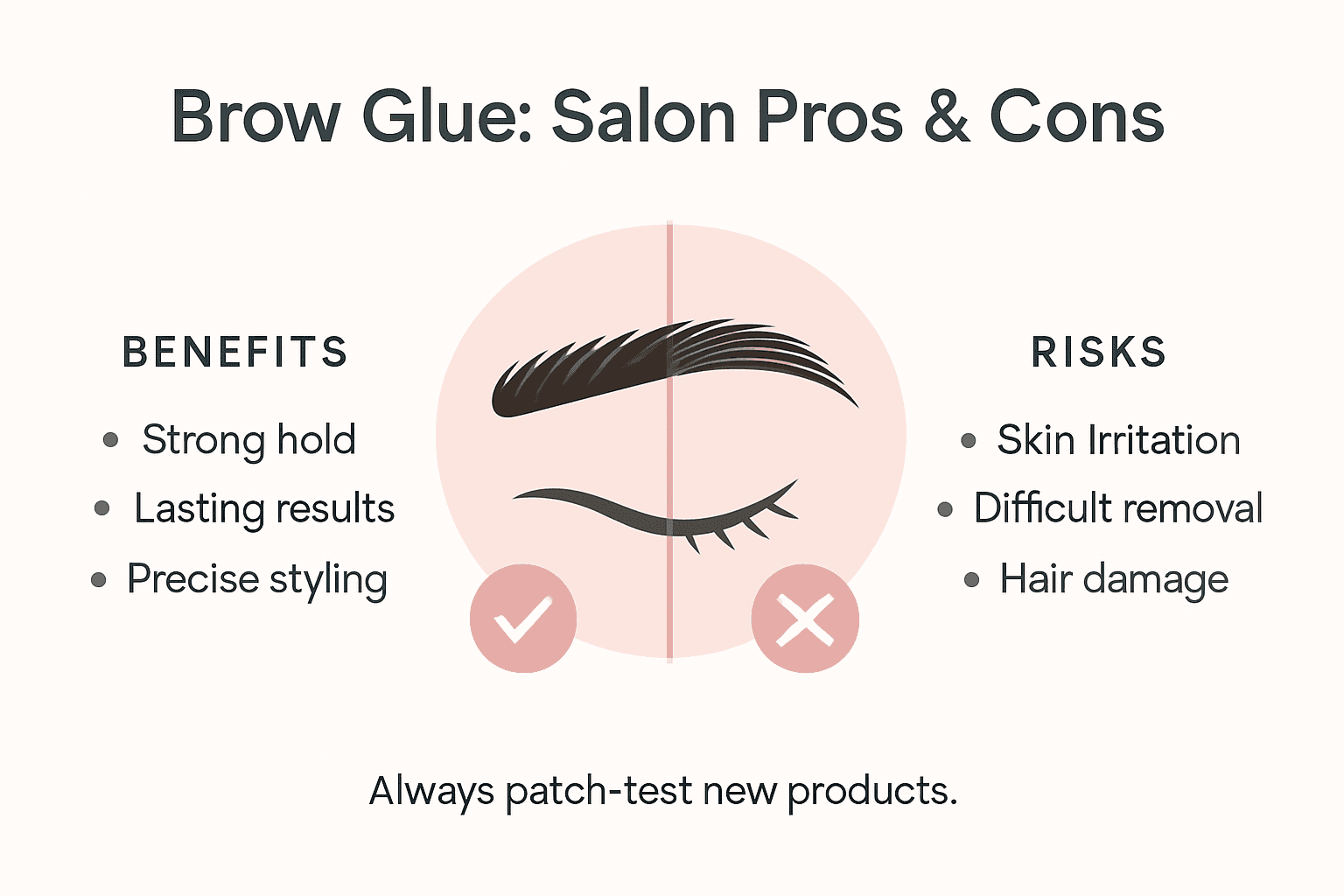 Infographic showing brow glue benefits and risks
