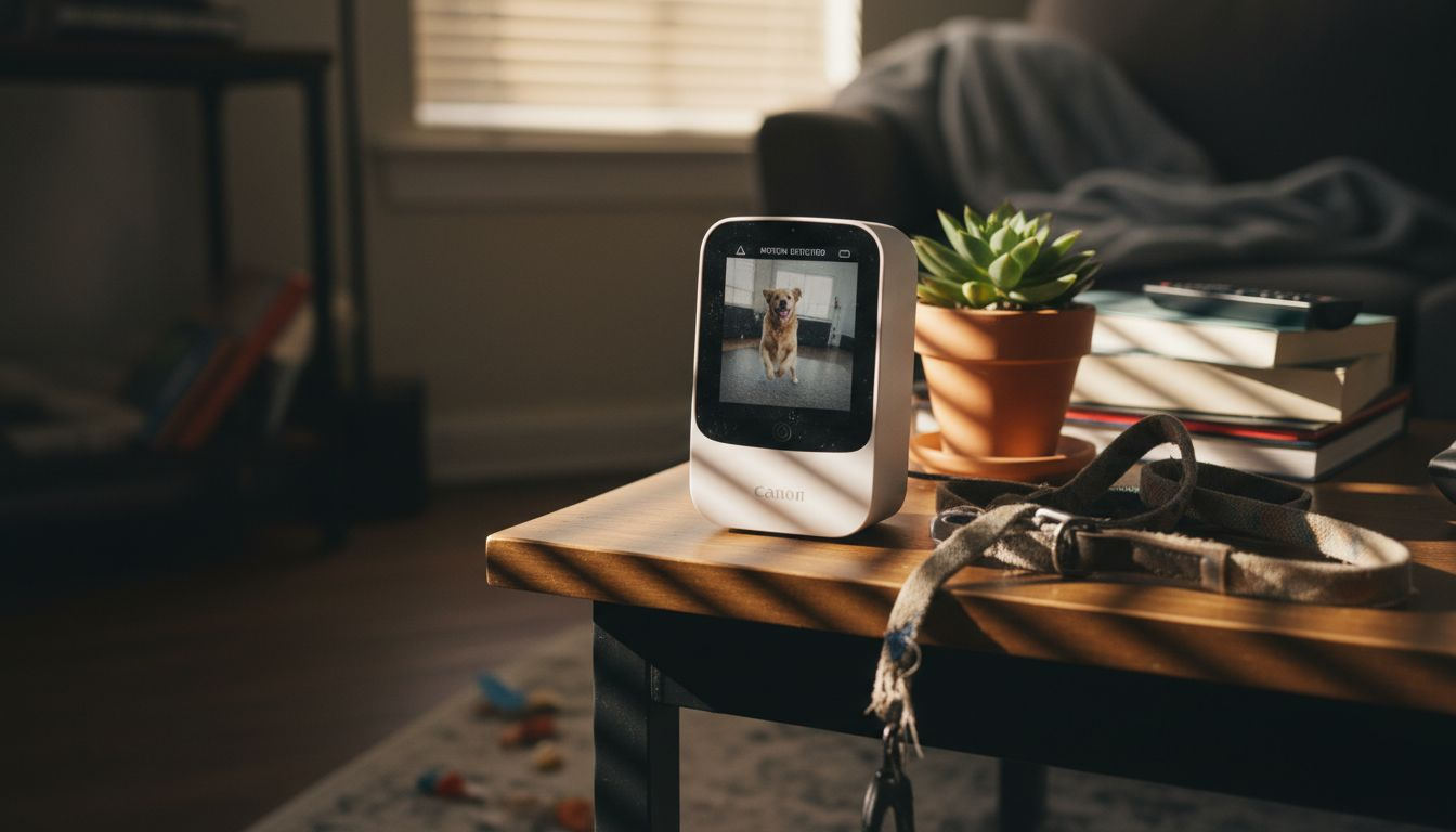 Pet camera showing motion alerts in use