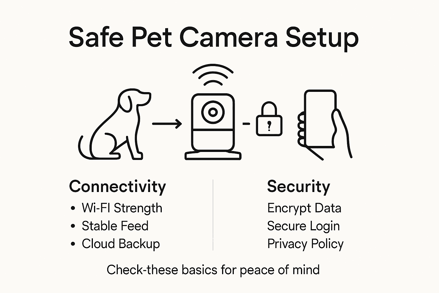 Infographic showing pet camera security and connectivity