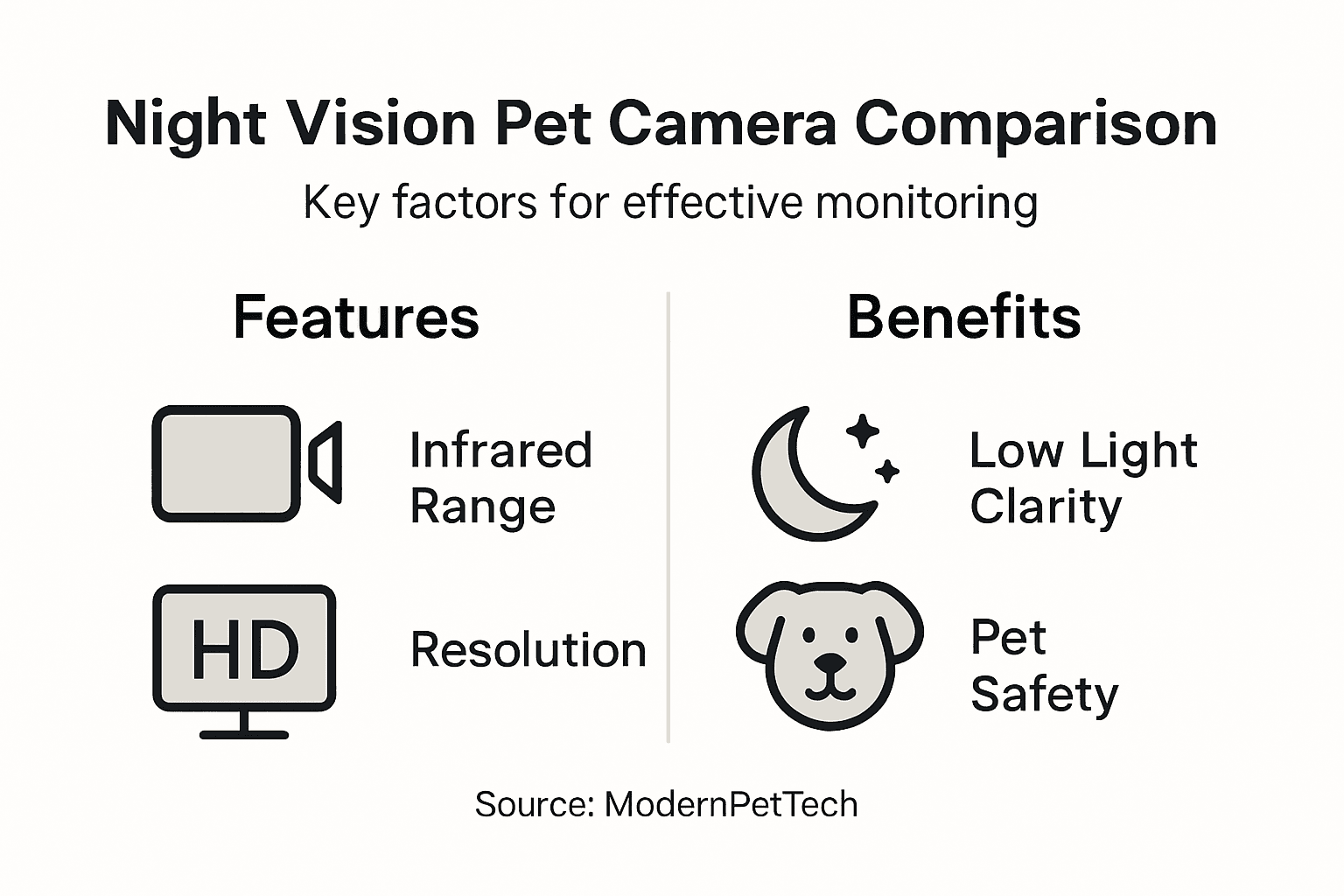 Infographic comparing pet camera night vision features