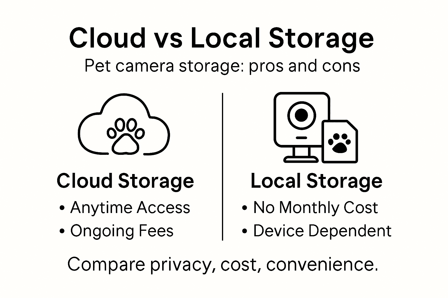 Infographic comparing cloud and local pet camera storage