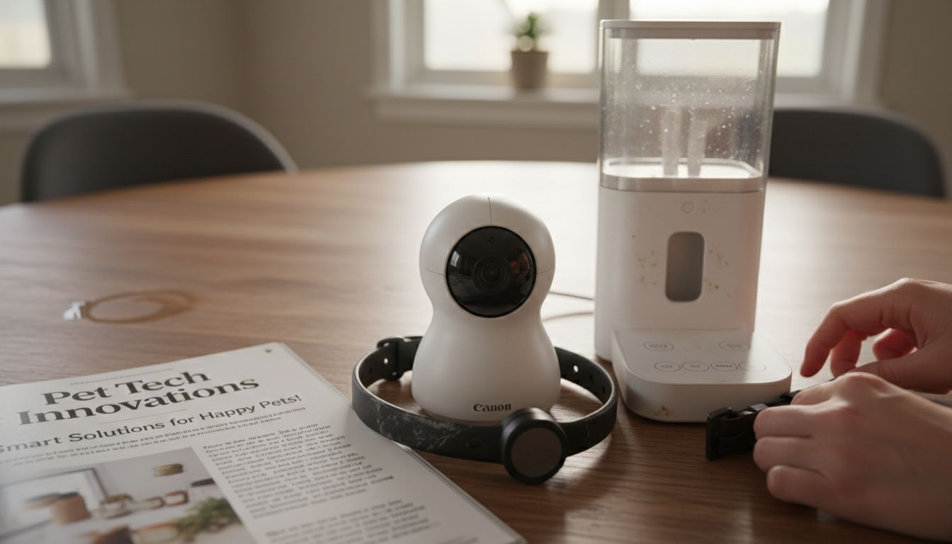 Various pet monitoring devices on dining table