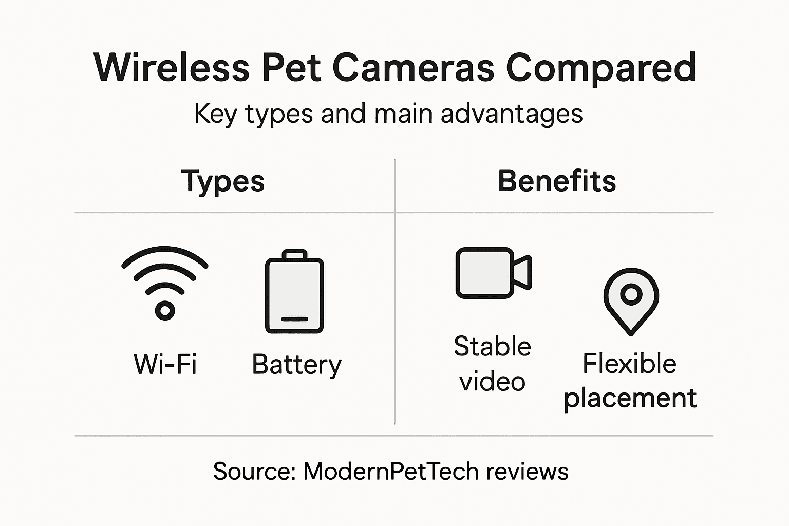 Infographic comparing main wireless pet camera types