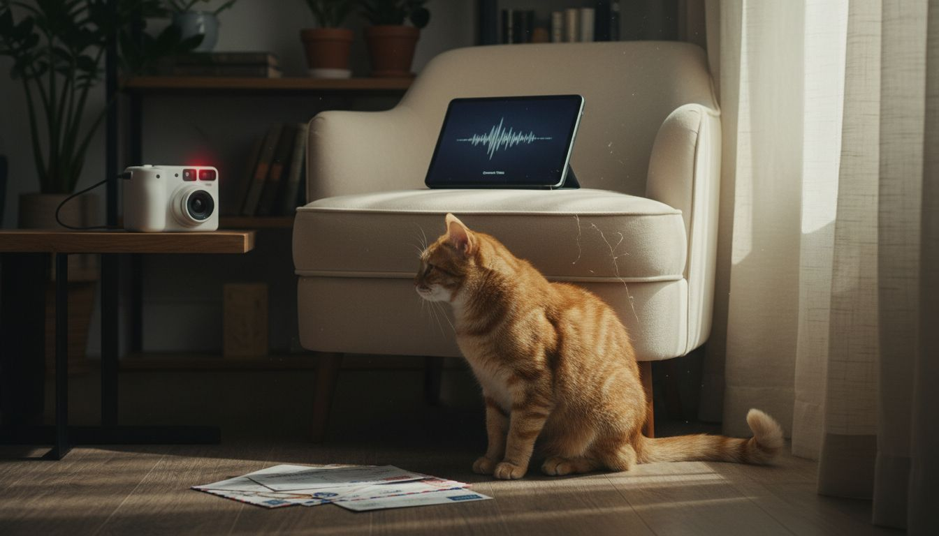 Cat listens to camera for reassurance