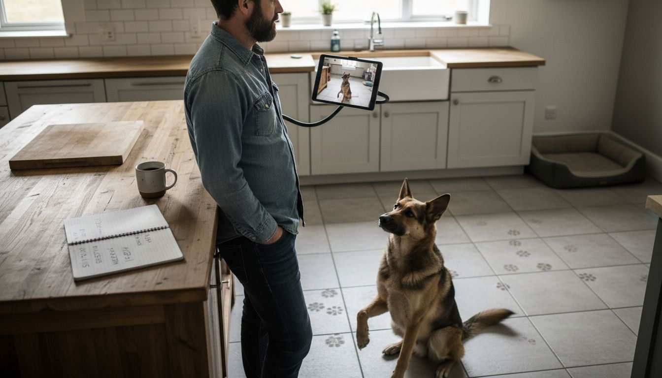 Man using camera to assess dog training