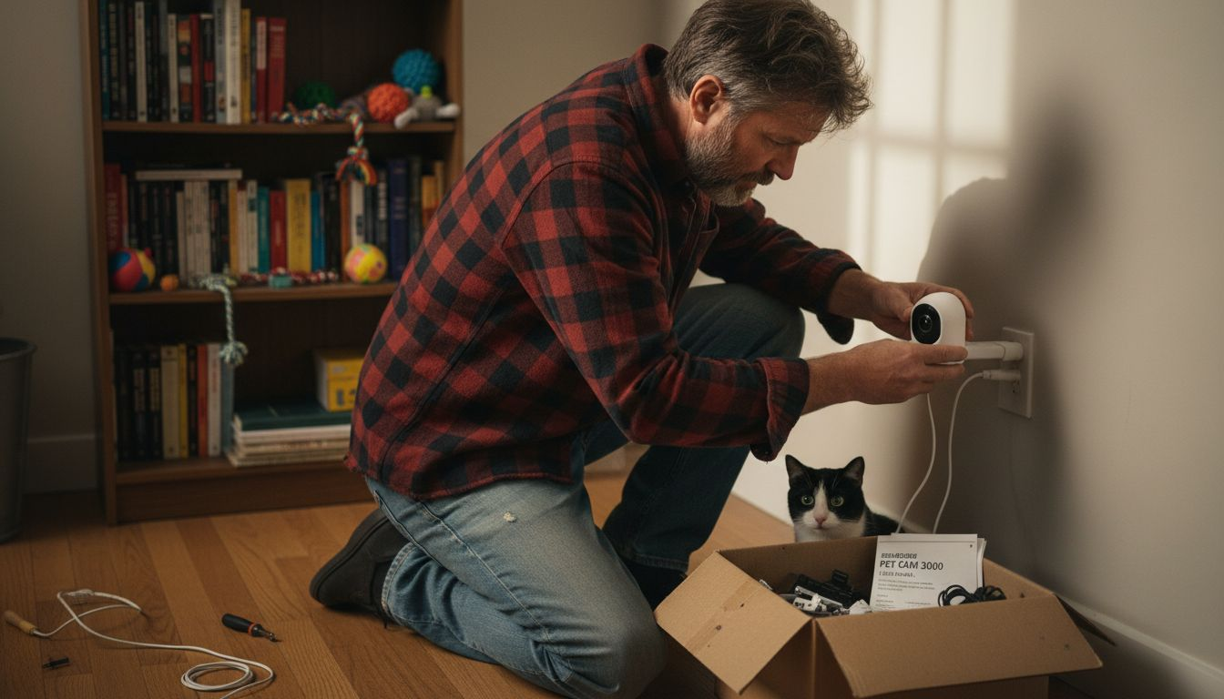 Man installs pet camera as cat watches