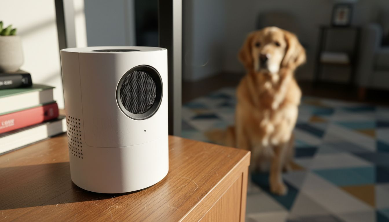Close-up of pet camera with dog visible