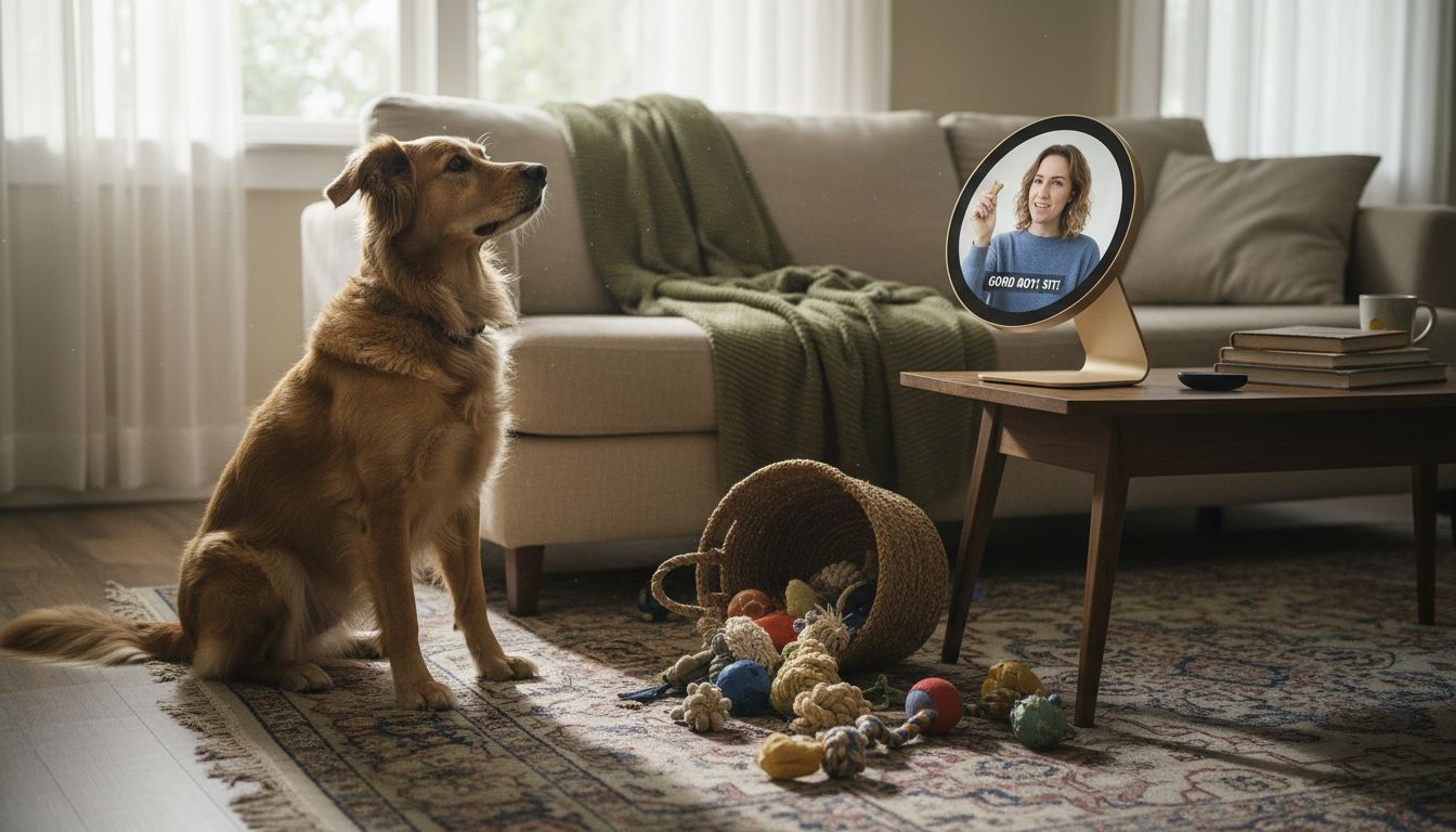 Dog interacting with smart monitor video feed