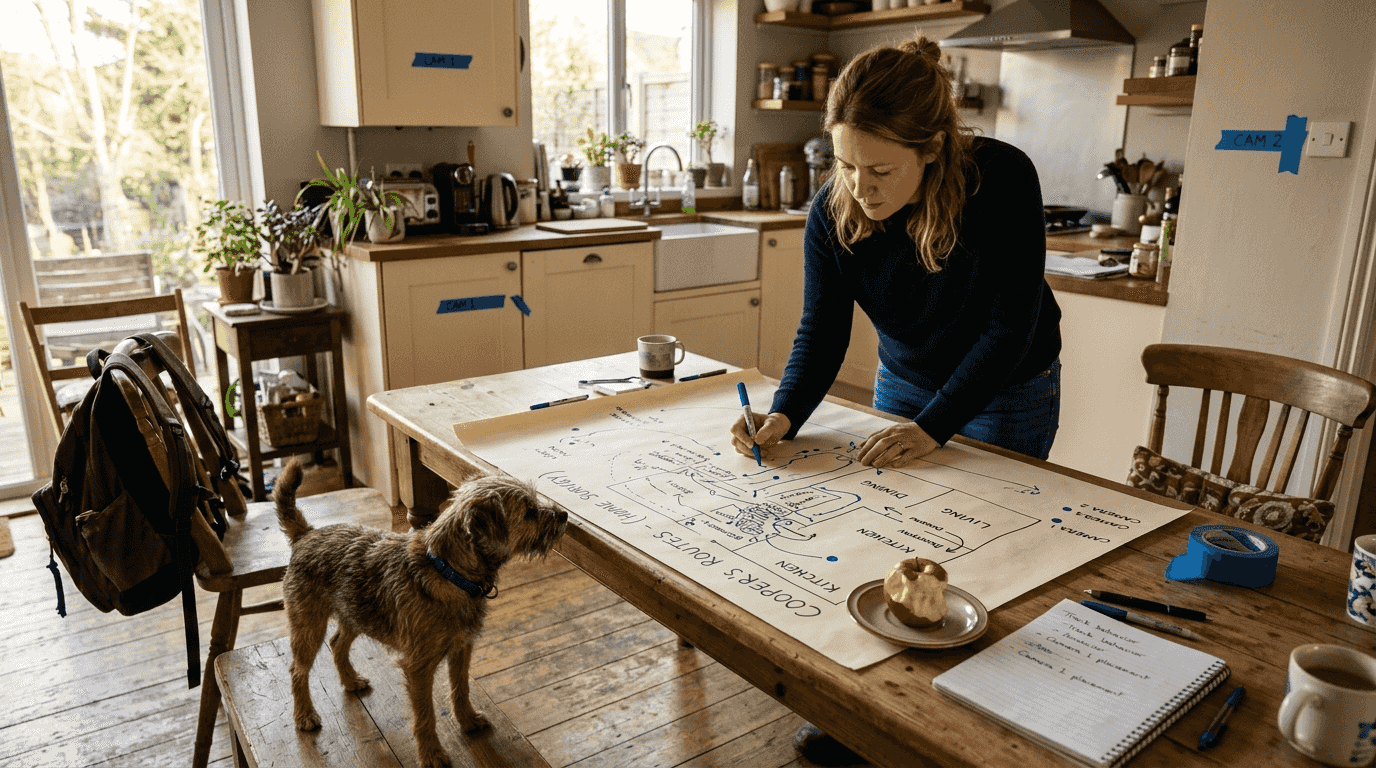 Woman planning pet camera sensor layout