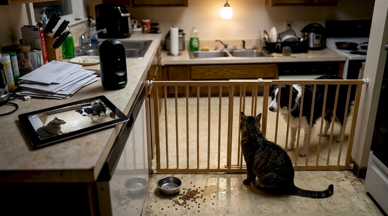 Pet camera monitors cat and dog dispute