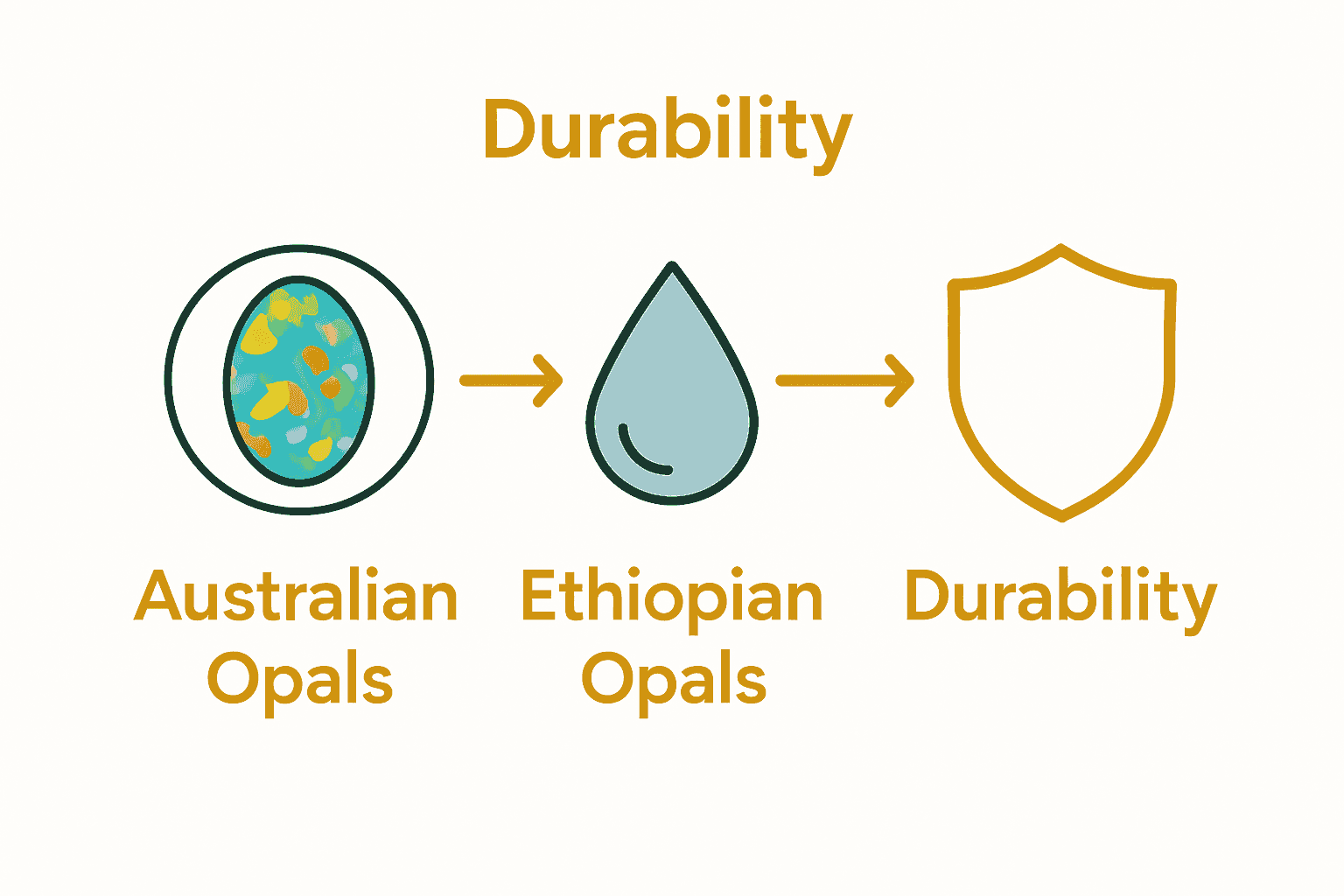Infographic comparing Australian and Ethiopian opals with durability and moisture icons.