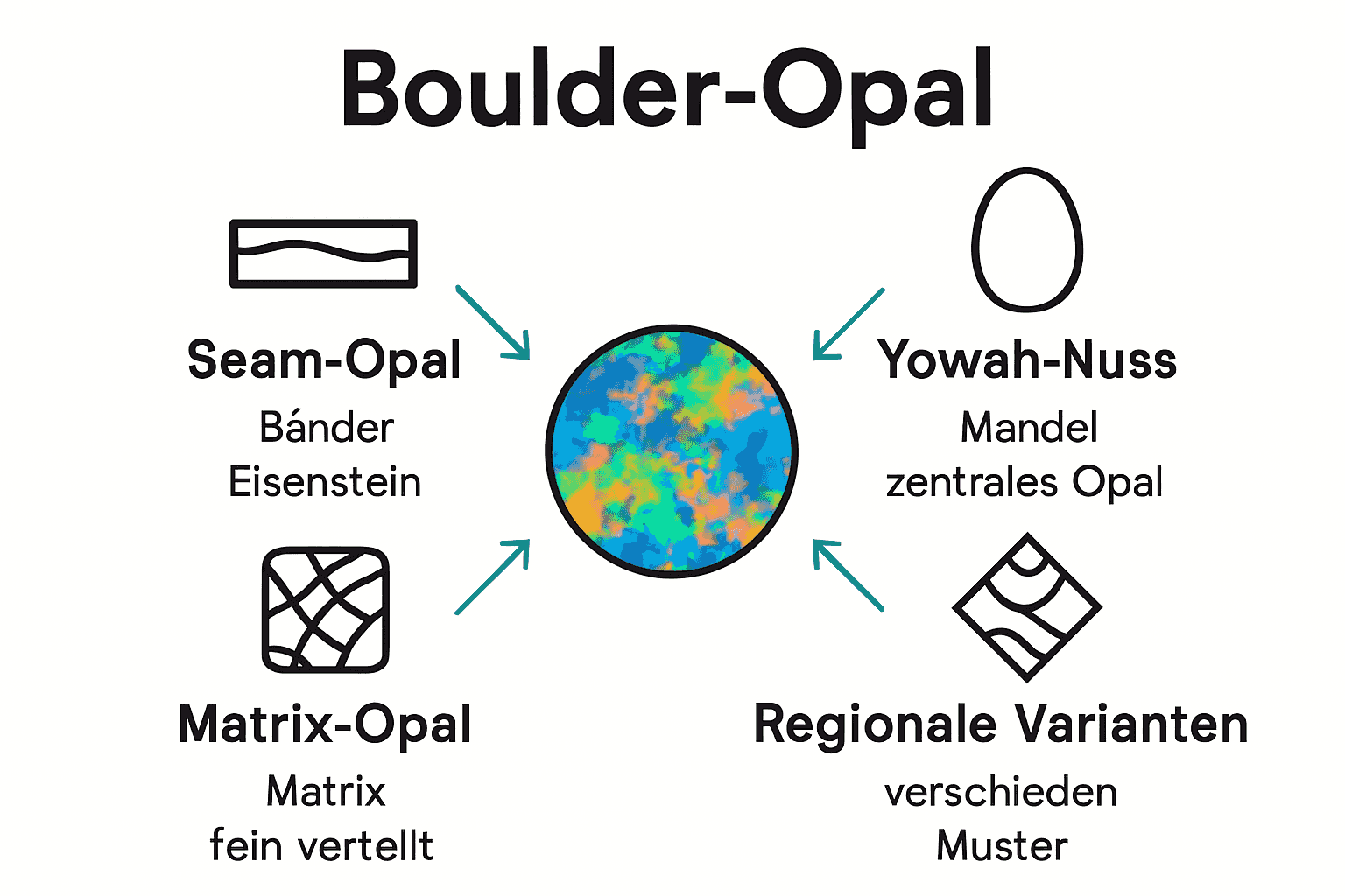 Vergleich Boulder Opal Typen mit Icons und Farbspiel