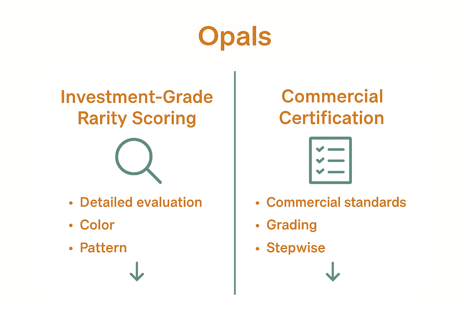 Infographic visually compares main opal grading systems.