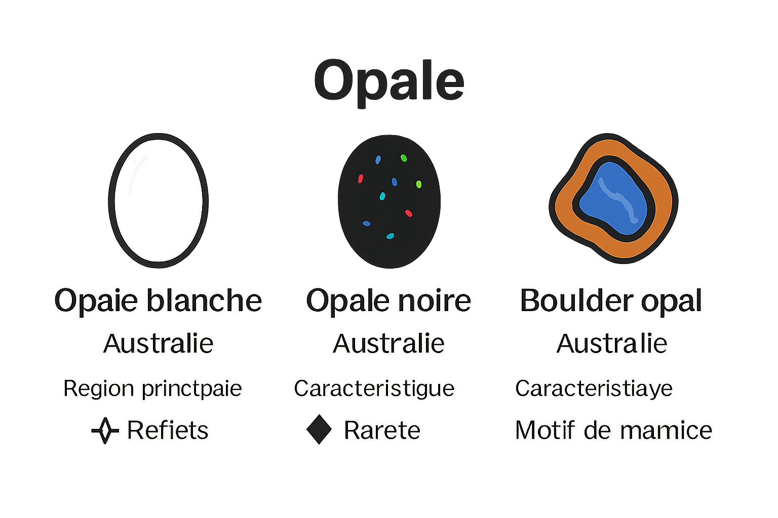 Infographie comparant trois types d'opales australiennes.