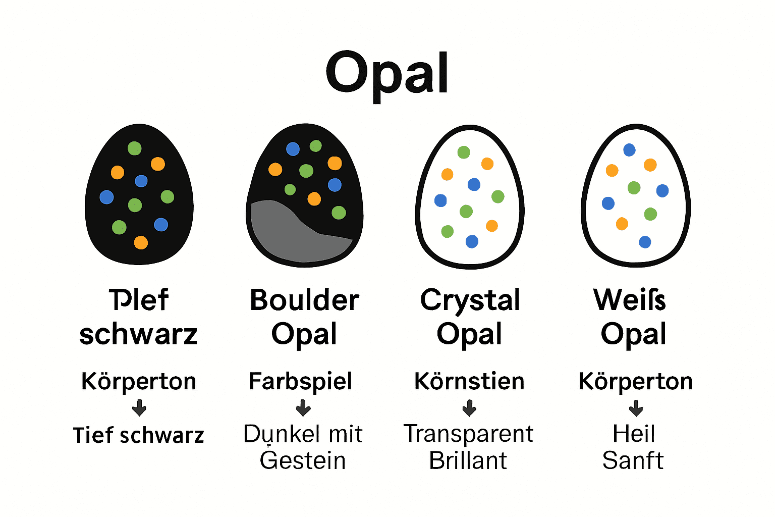 Infografik: Unterschiede zwischen Black, Boulder, Crystal und White Opal