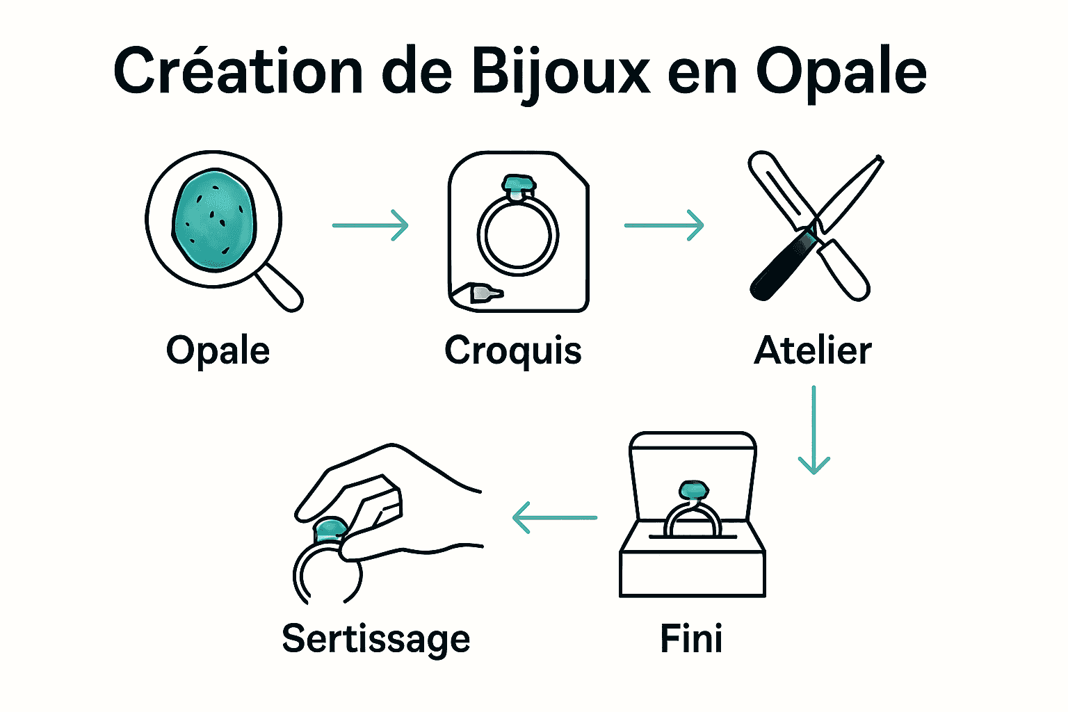 Étapes visuelles pour créer un bijou en opale unique
