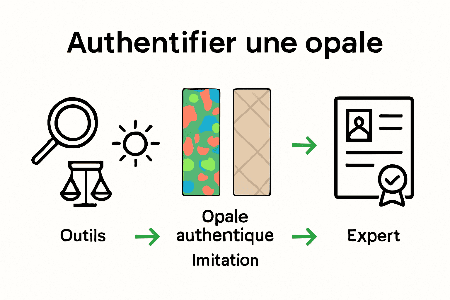 Infographie sur les étapes pour reconnaître une opale australienne authentique