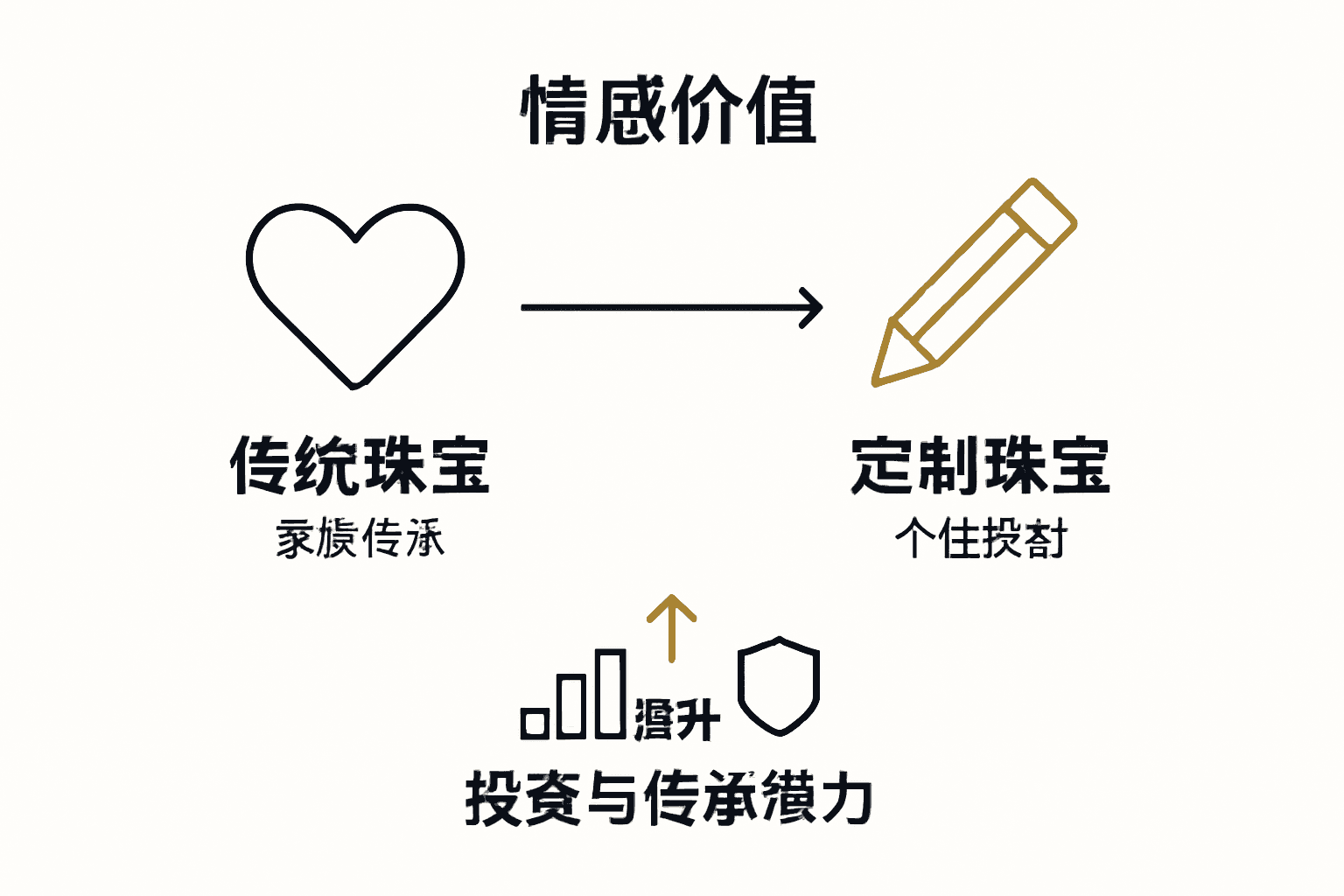 传统与定制珠宝情感价值对比流程图