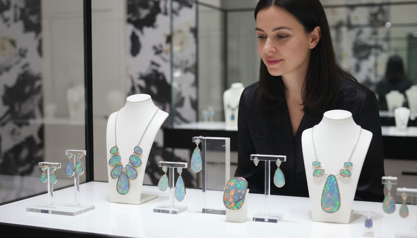 moderne Opalschmuck Vitrine