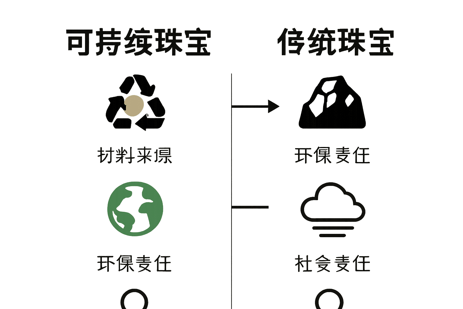 可持续珠宝与传统珠宝三大维度信息对比图