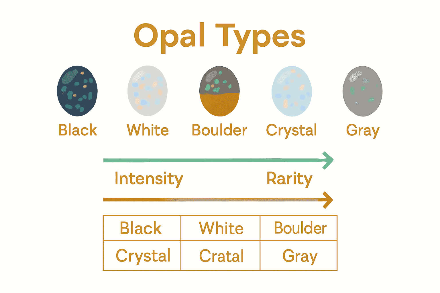 Infographic visually comparing major opal types and value factors