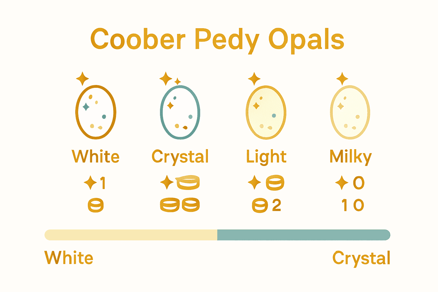 Comparison infographic of Coober Pedy opal types, color play, and translucency