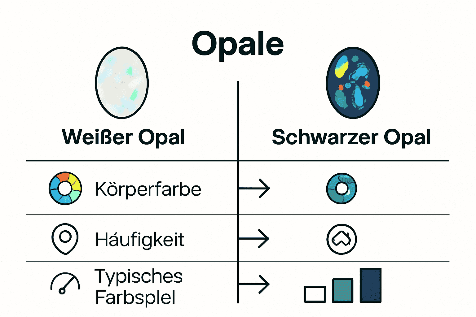 Vergleich weißer Opal und schwarzer Opal Infografik