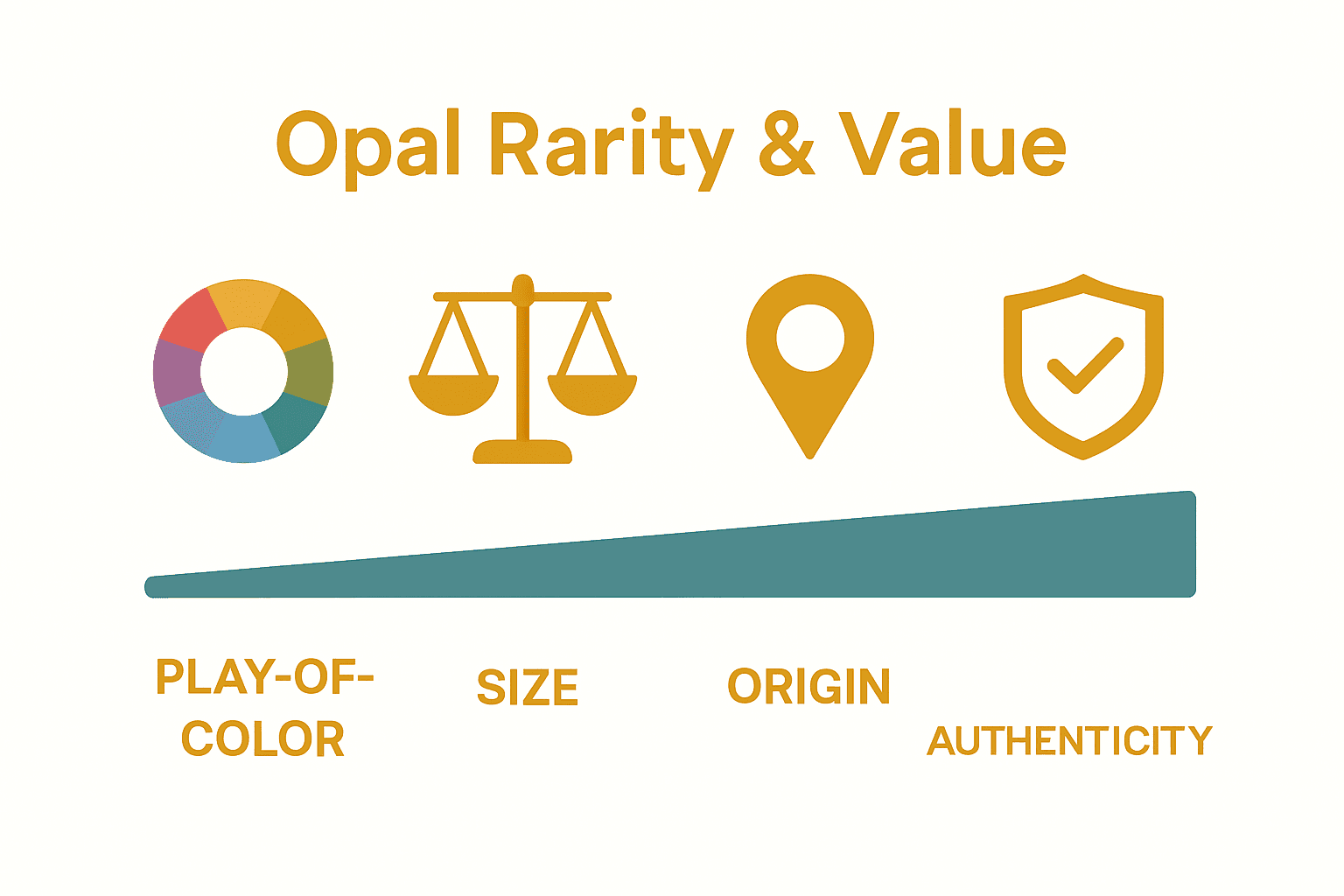 Infographic showing opal rarity value factors with simple icons.