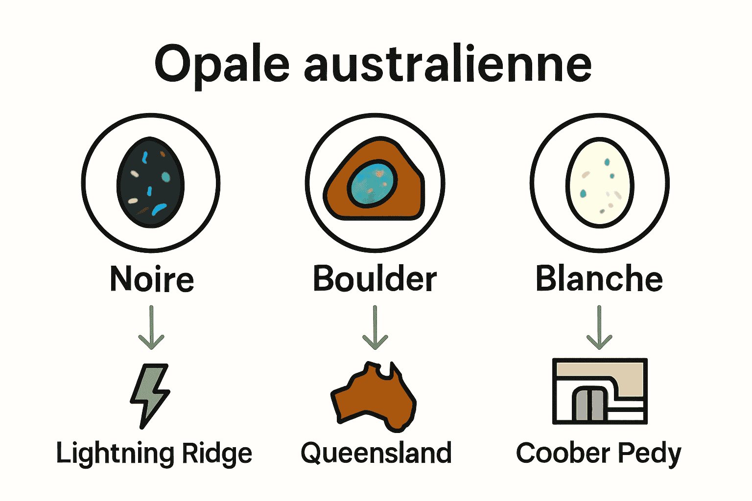 Comparaison visuelle des types d’opales australiennes