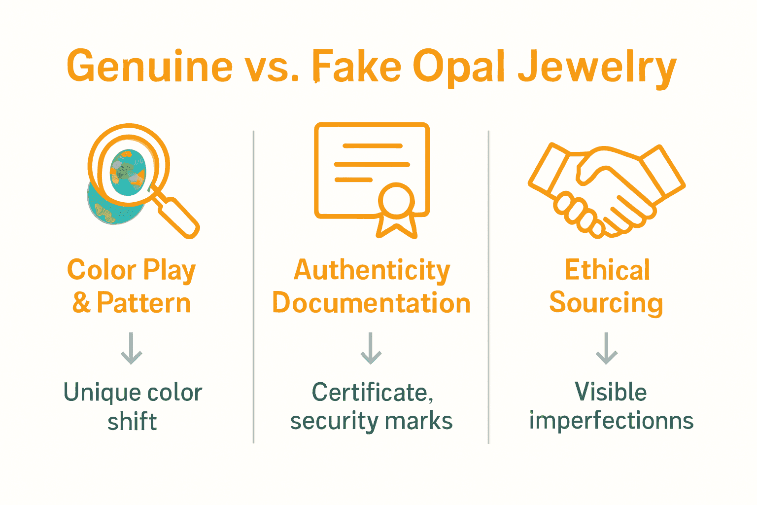 Infographic showing comparison between real and fake opal jewelry features.