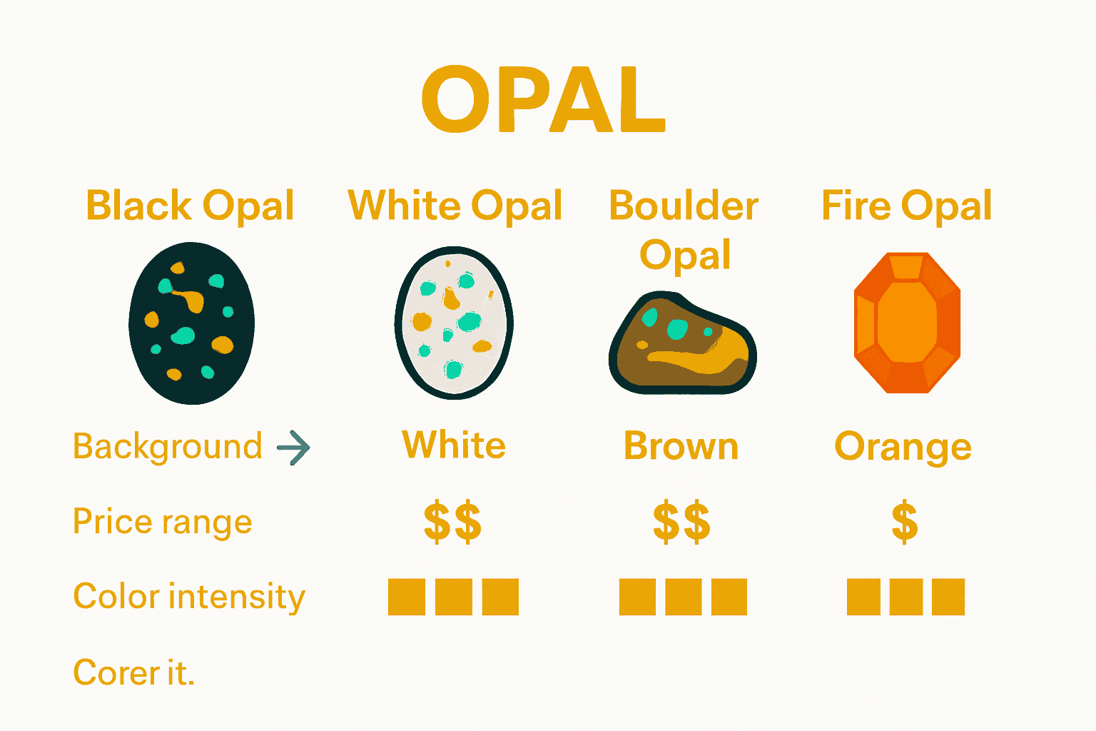 Infographic comparing 4 main opal types and their distinguishing features