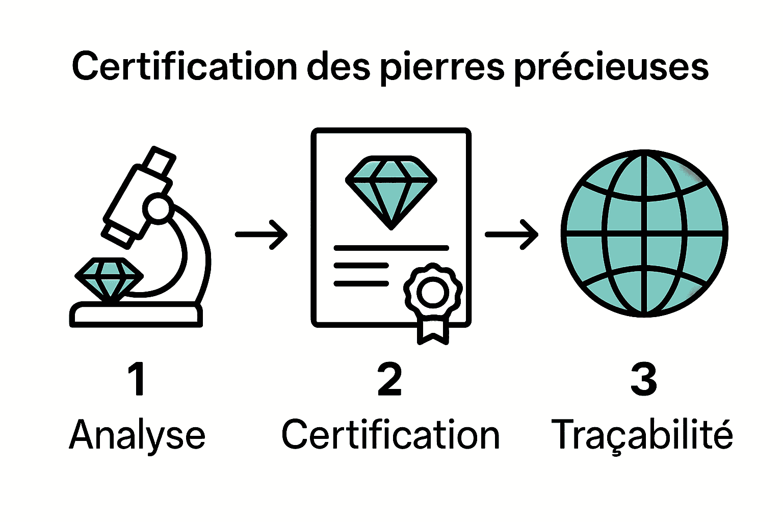 Infographie sur étapes certification et traçabilité pierres