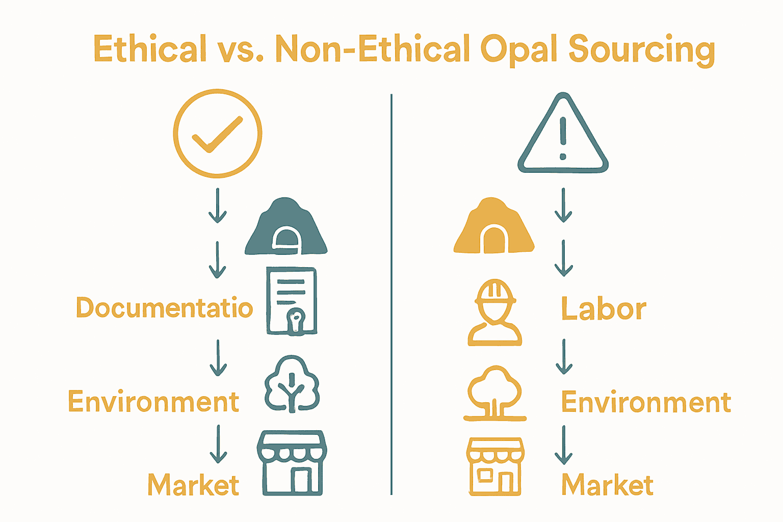 Infographic contrasting ethical and non-ethical opal sourcing