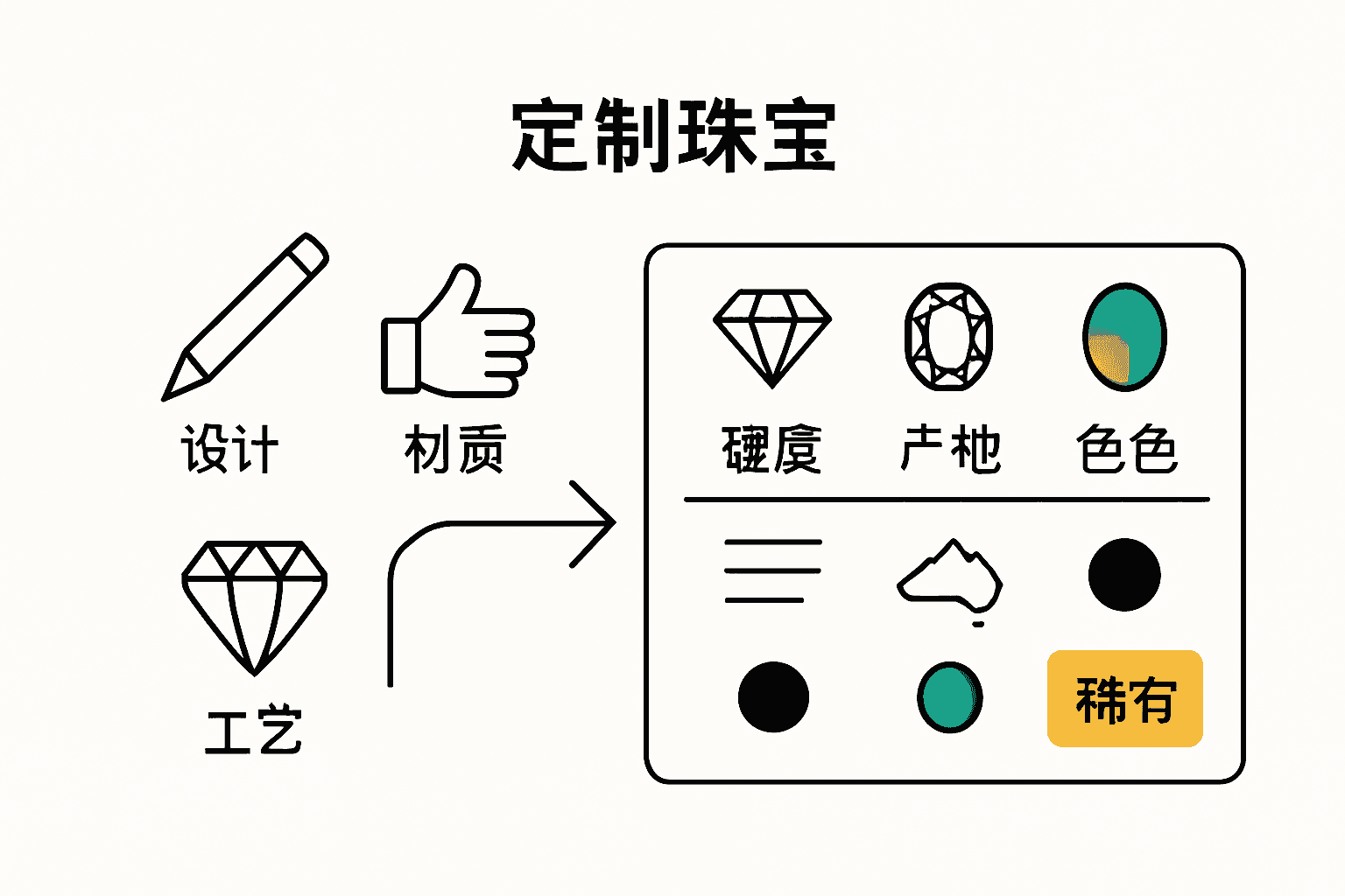 Custom jewelry gemstone comparison chart with icons