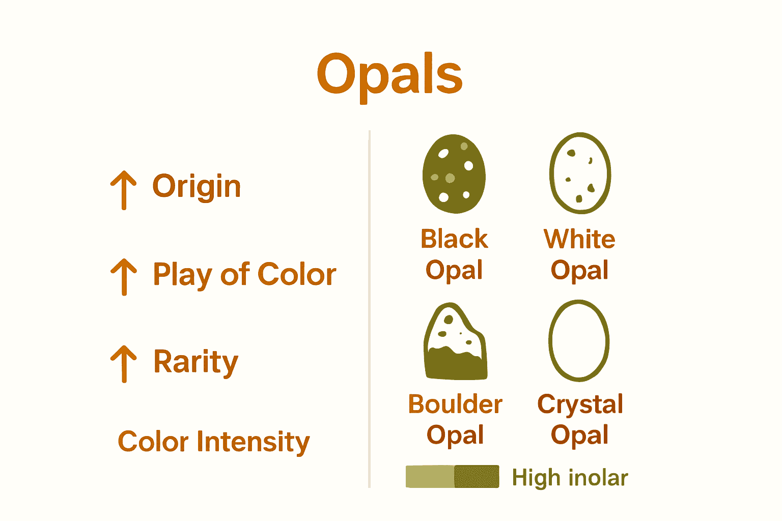 Infographic comparing four main Australian opal types by color, origin, and rarity.