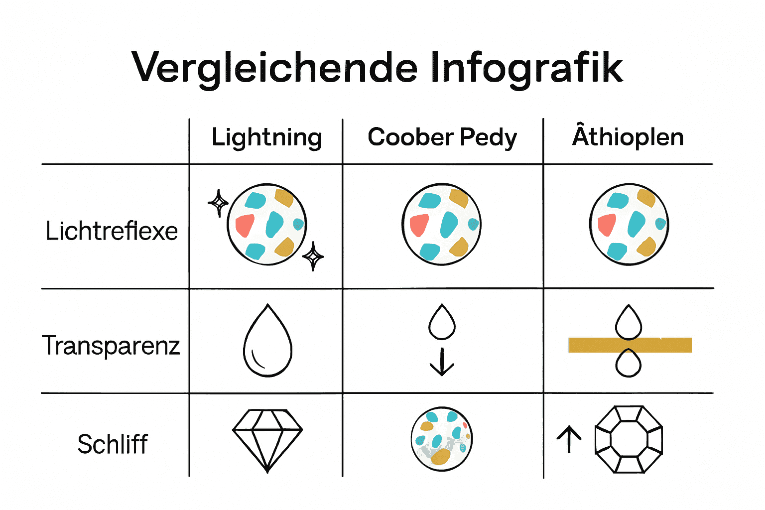Vergleich Opalarten nach Farben und Qualität