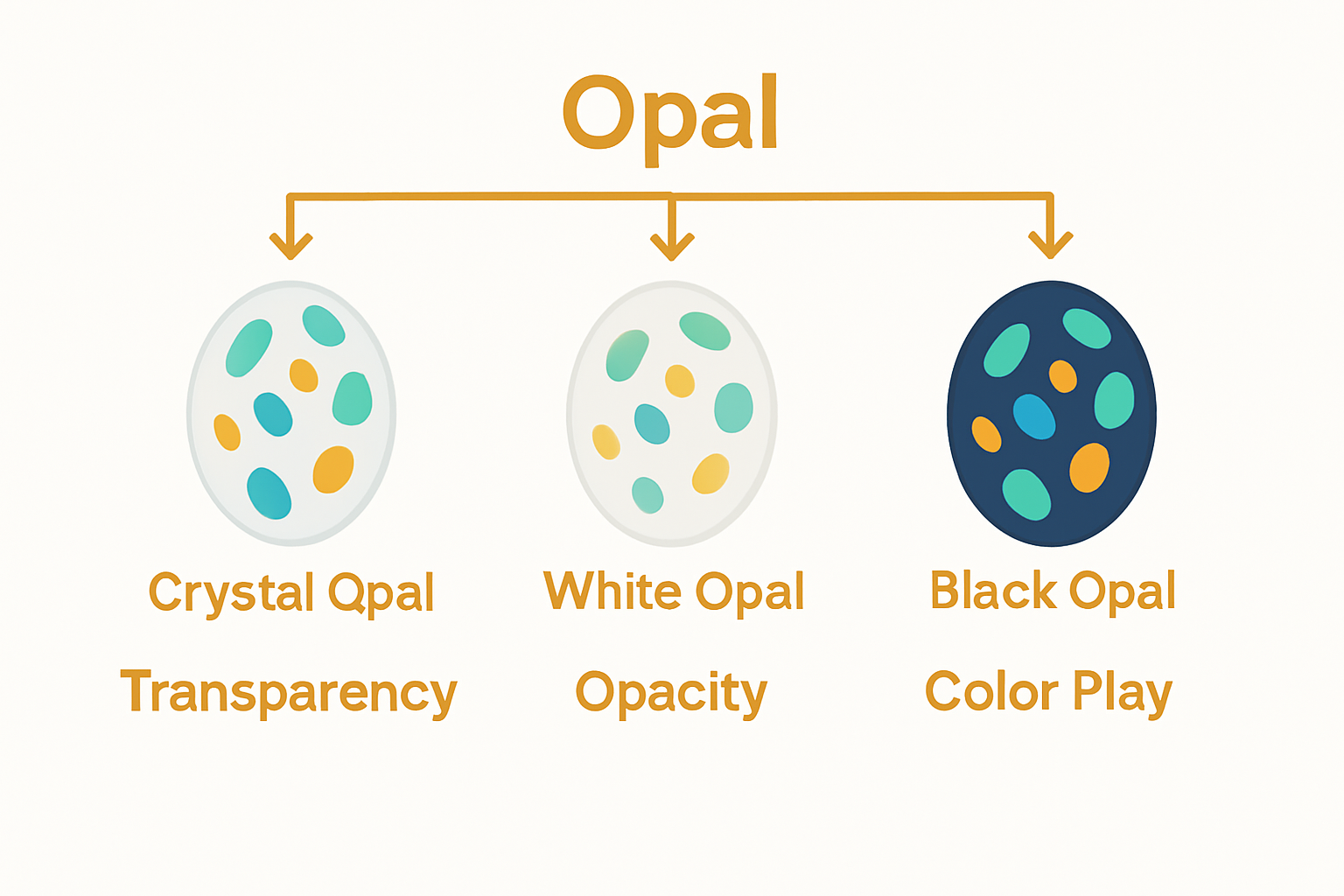 Infographic comparing crystal opal, white opal, and black opal features.