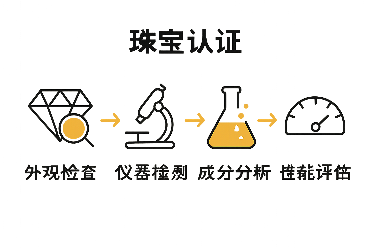 珠宝鉴定流程的图解展示四个主要步骤